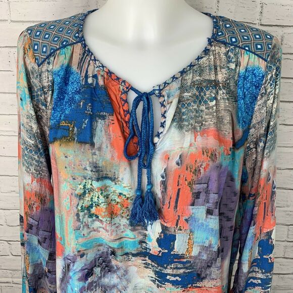 Soft Surroundings Riviera Top Women's Large Watercolor Abstract Art Boho A11 - Picture 3 of 6